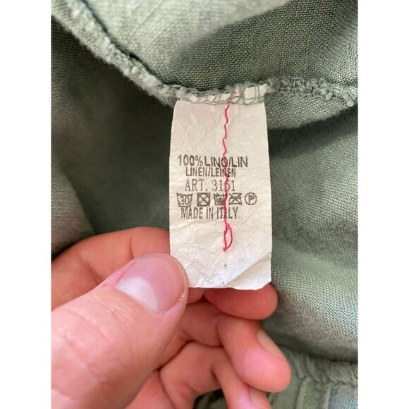 Meo Meli Women’s 100% Linen Pants Relaxed Fit Elastic Waist Green Cropped Pocket - Picture 5 of 7